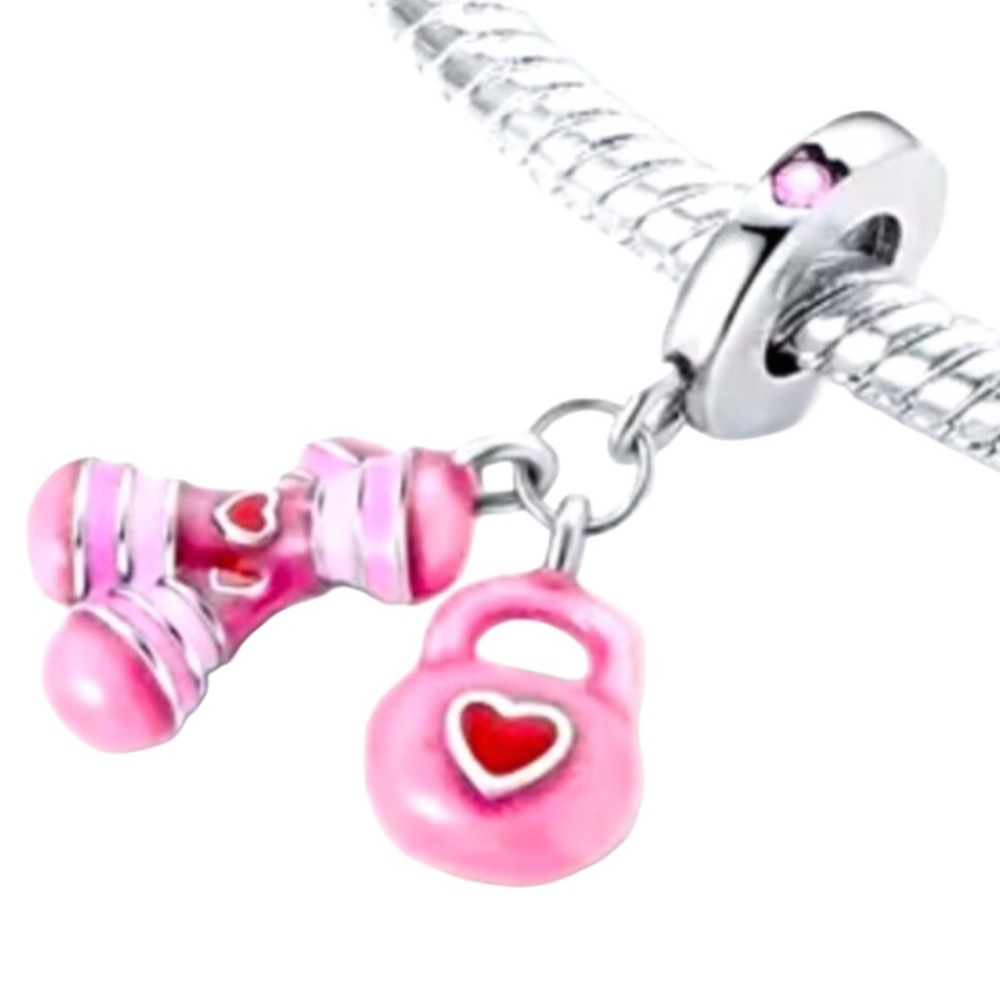 Pink Fitness Lifting Weight Workout Charm Pandora Style